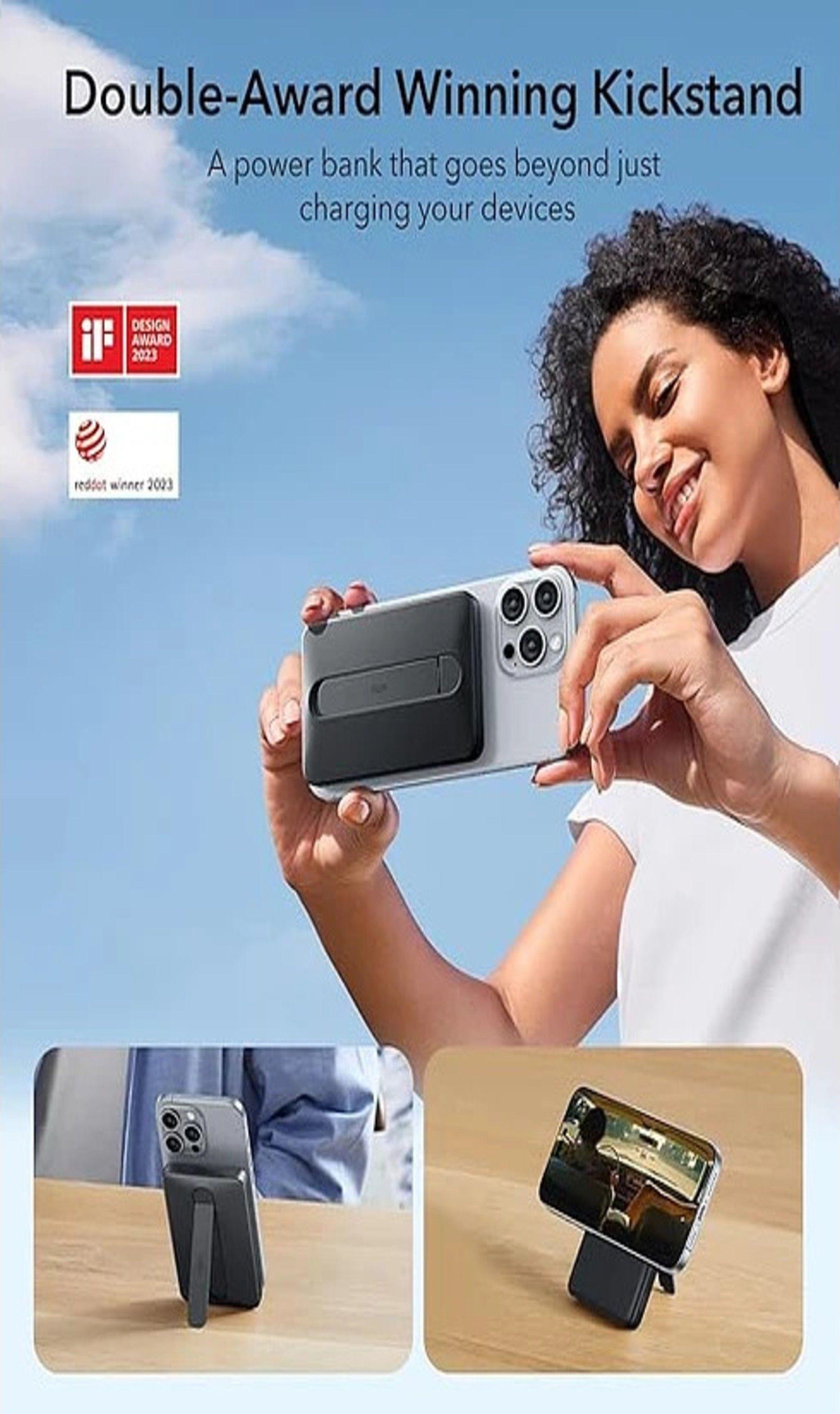 Bateria portatil ESR para iPhone Qi2 5000mAh Magnetica Kickstand Powerbank-4