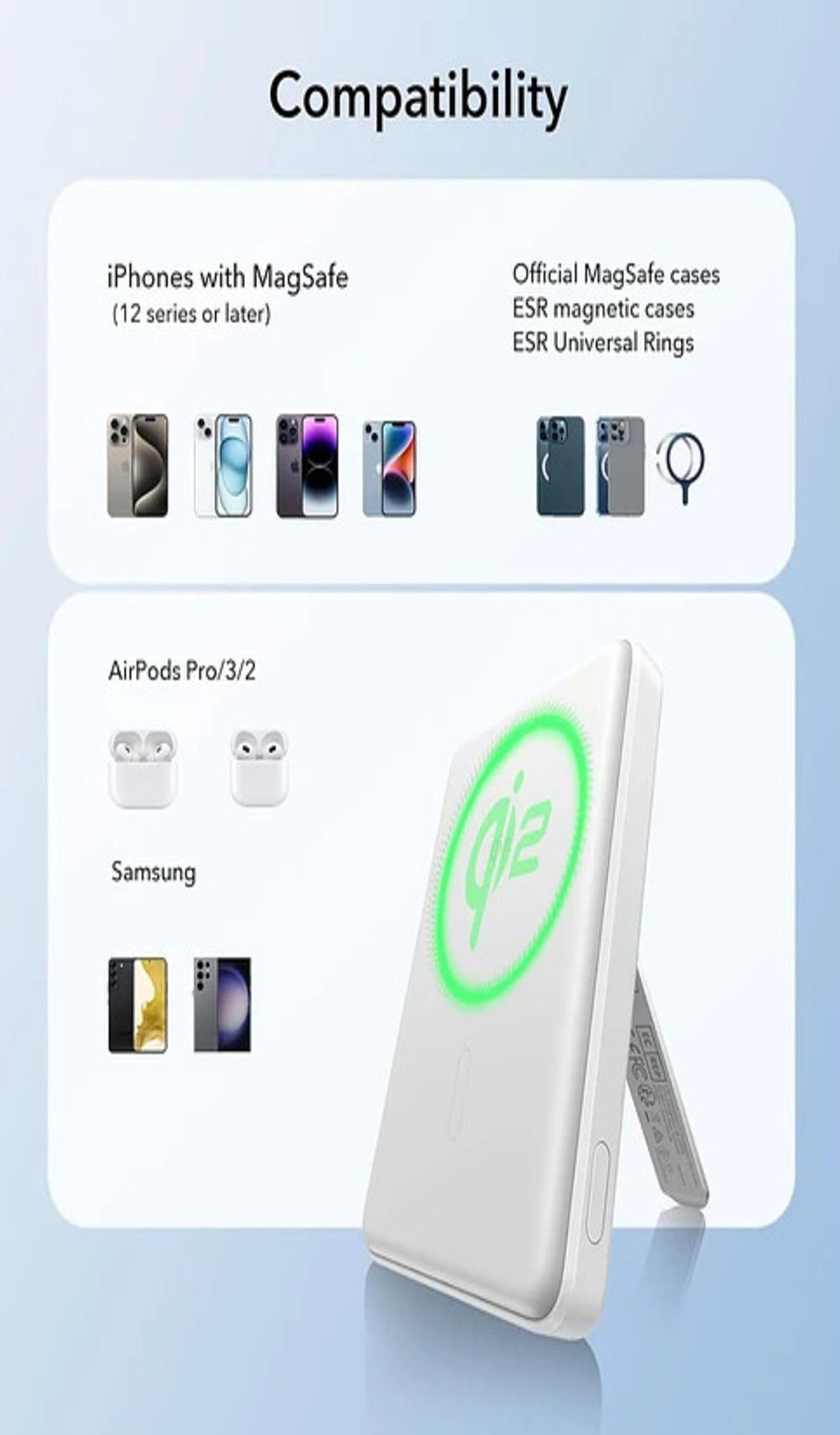 Bateria portatil ESR para iPhone Qi2 5000mAh Magnetica Kickstand Powerbank-6