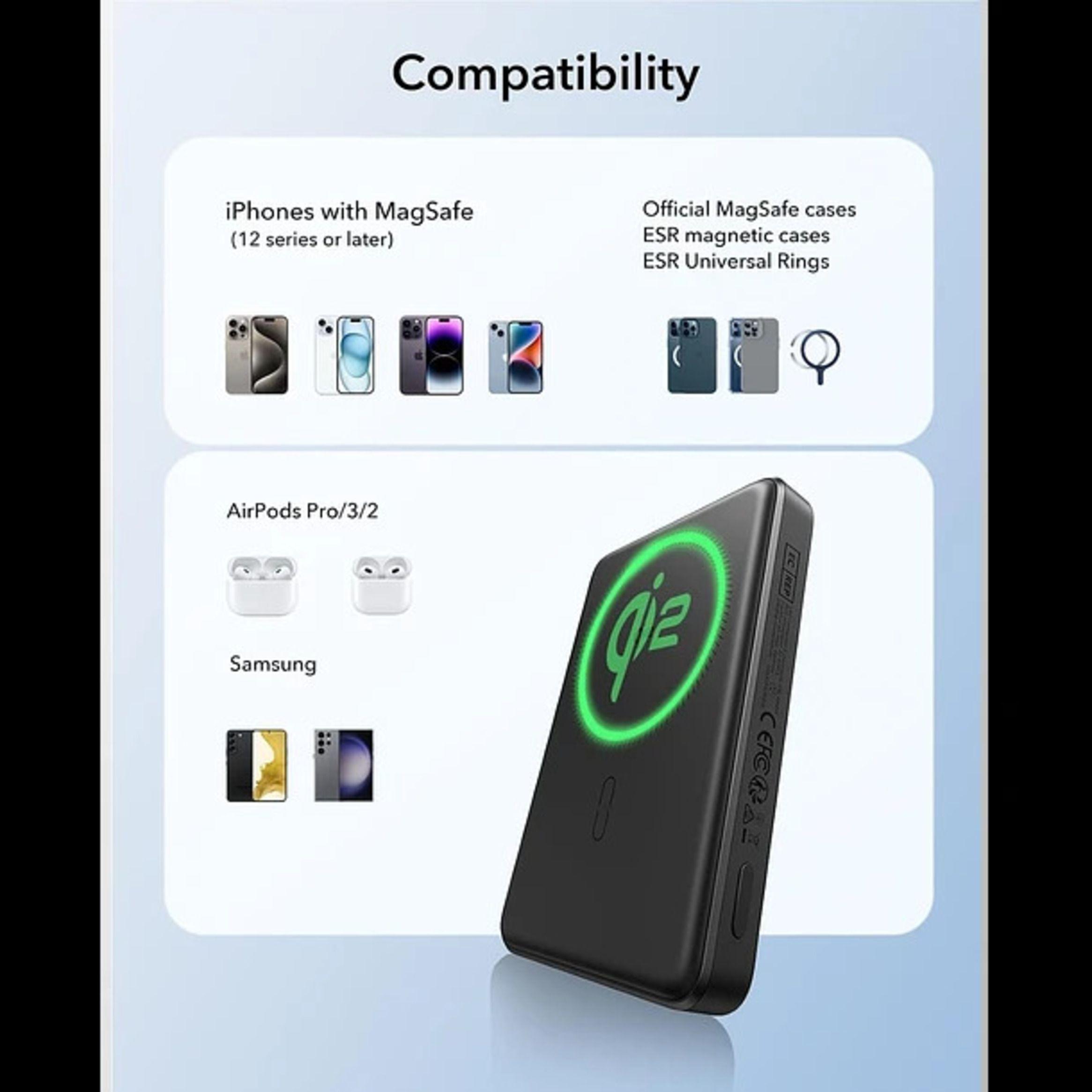 Cargador Portatil Bateria Portatil ESR Para iPhone Qi2 10 000 mAh Magnetica MagSlim-6