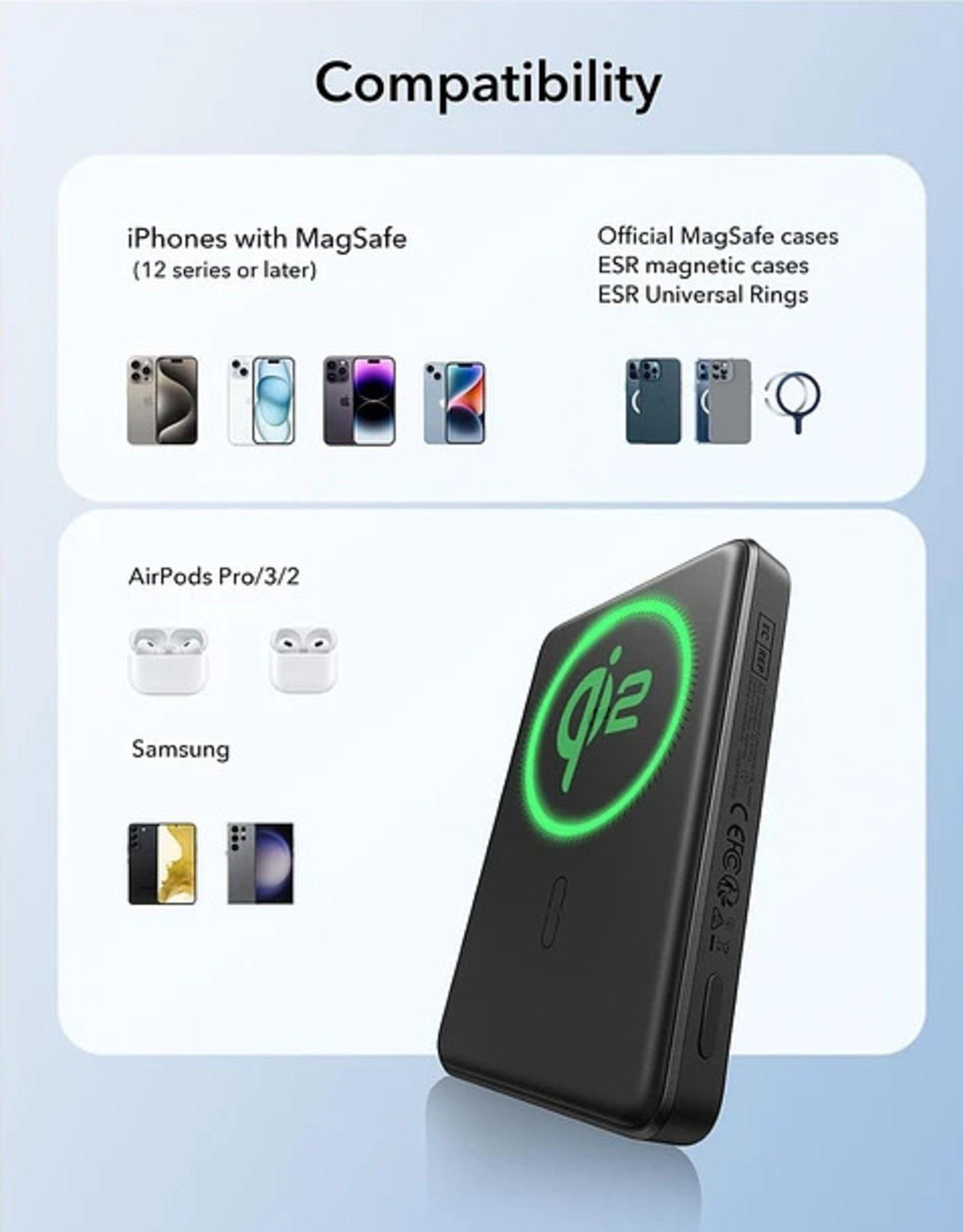 Cargador Portatil Bateria Portatil ESR Para iPhone Qi2 10 000 mAh Magnetica MagSlim-6