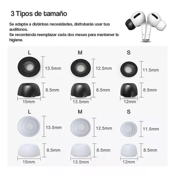 6 Pares Almohadillas Memory Foam Silicona Para AirPods Pro-2