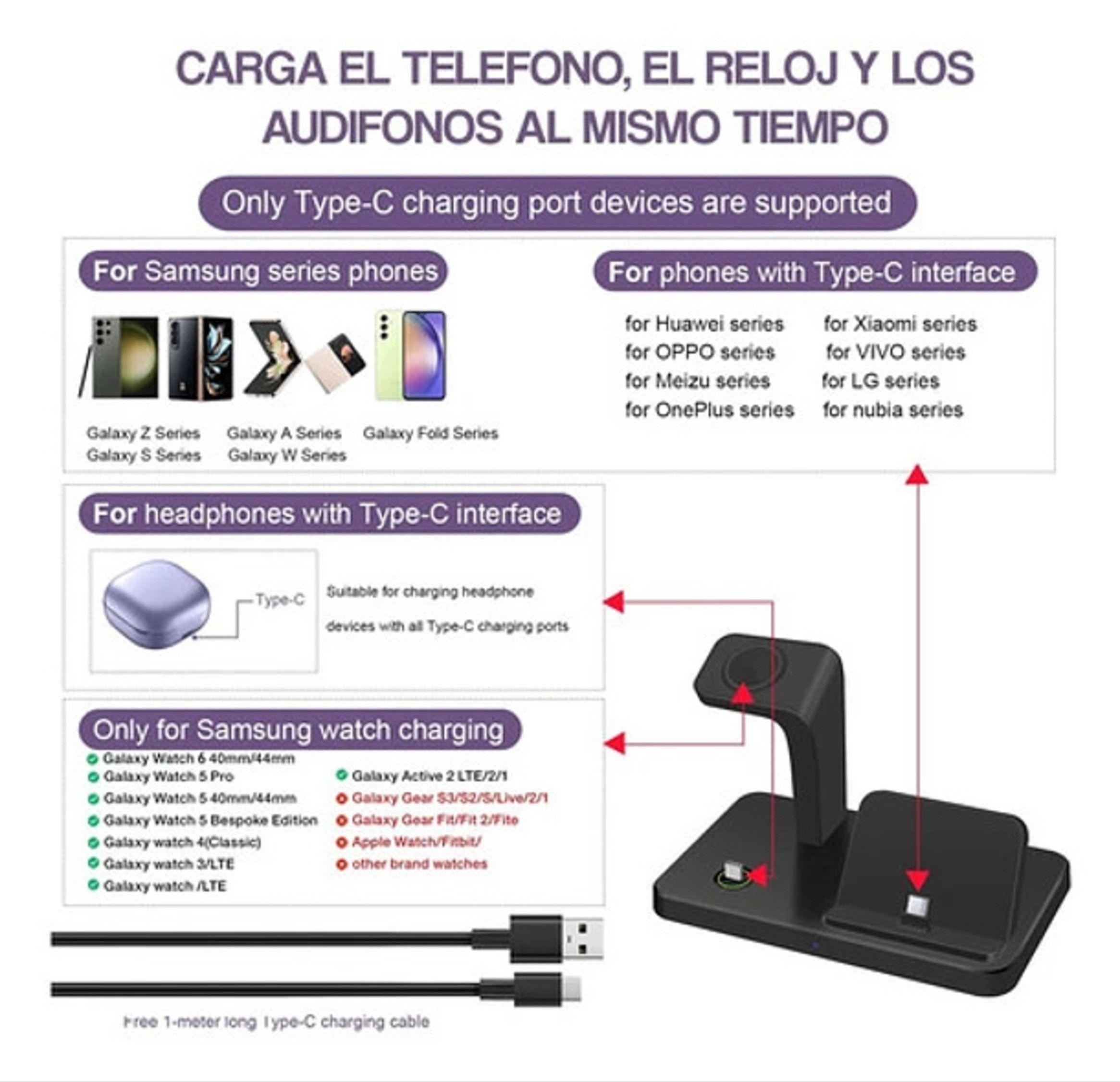 Estacion De Carga Para Samsung Xiaomi Motorola 3 En 1-3