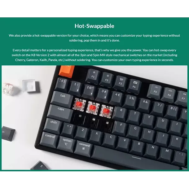 Teclado Gamer Inalambrico Keychron K8 QMK Version 2 Espanol-5