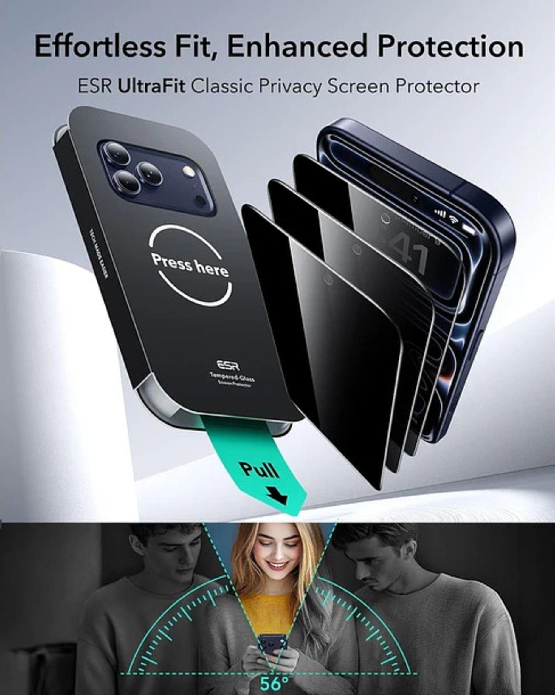 Lamina Pantalla ESR Anti Espia Para iPhone 17 Pro UltraFit Pack 3-7