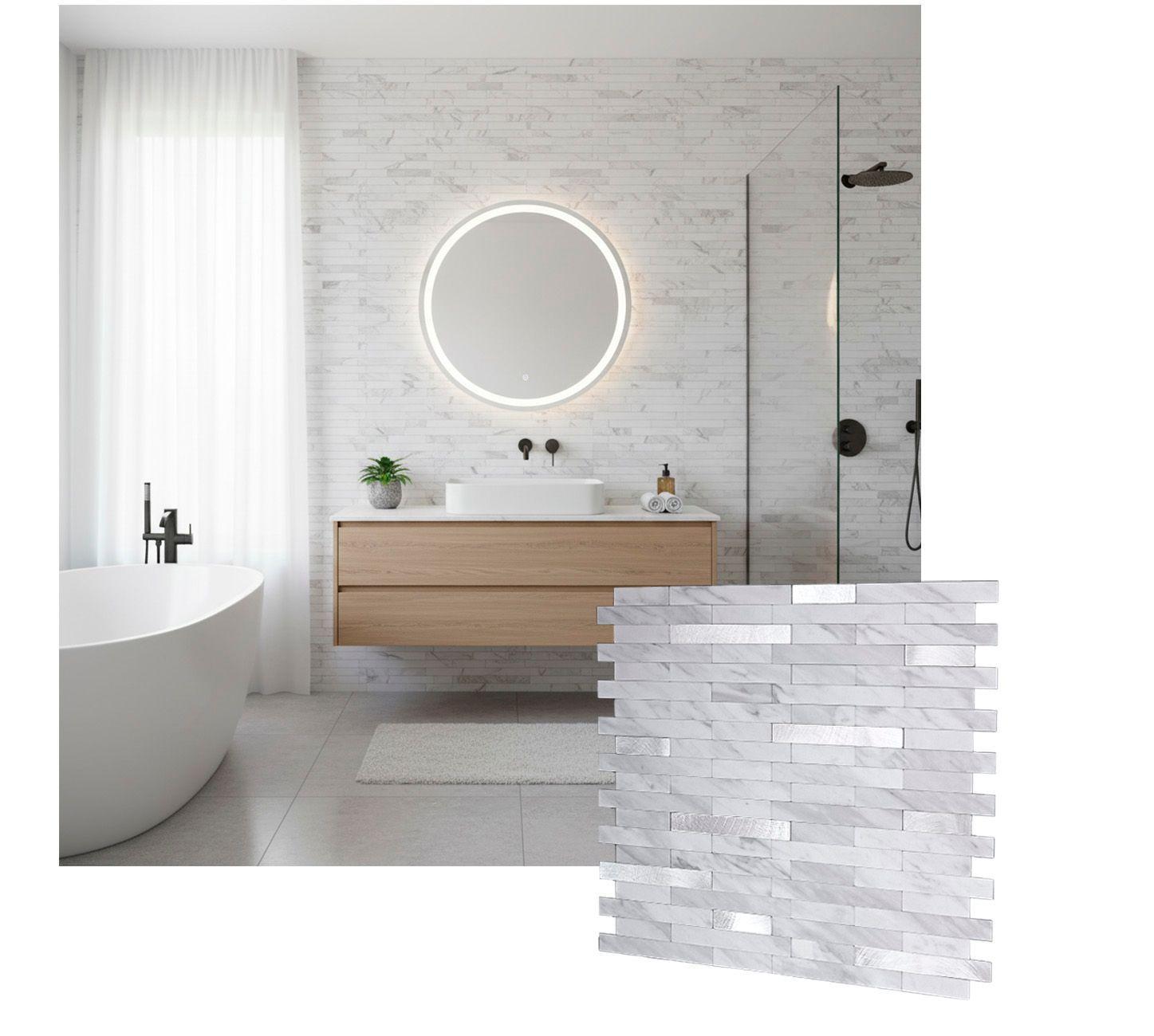 Mosaico Salpicadero Autoadhesivo PVC Aluminio M rmol Plata 30 6x29 7cm-0