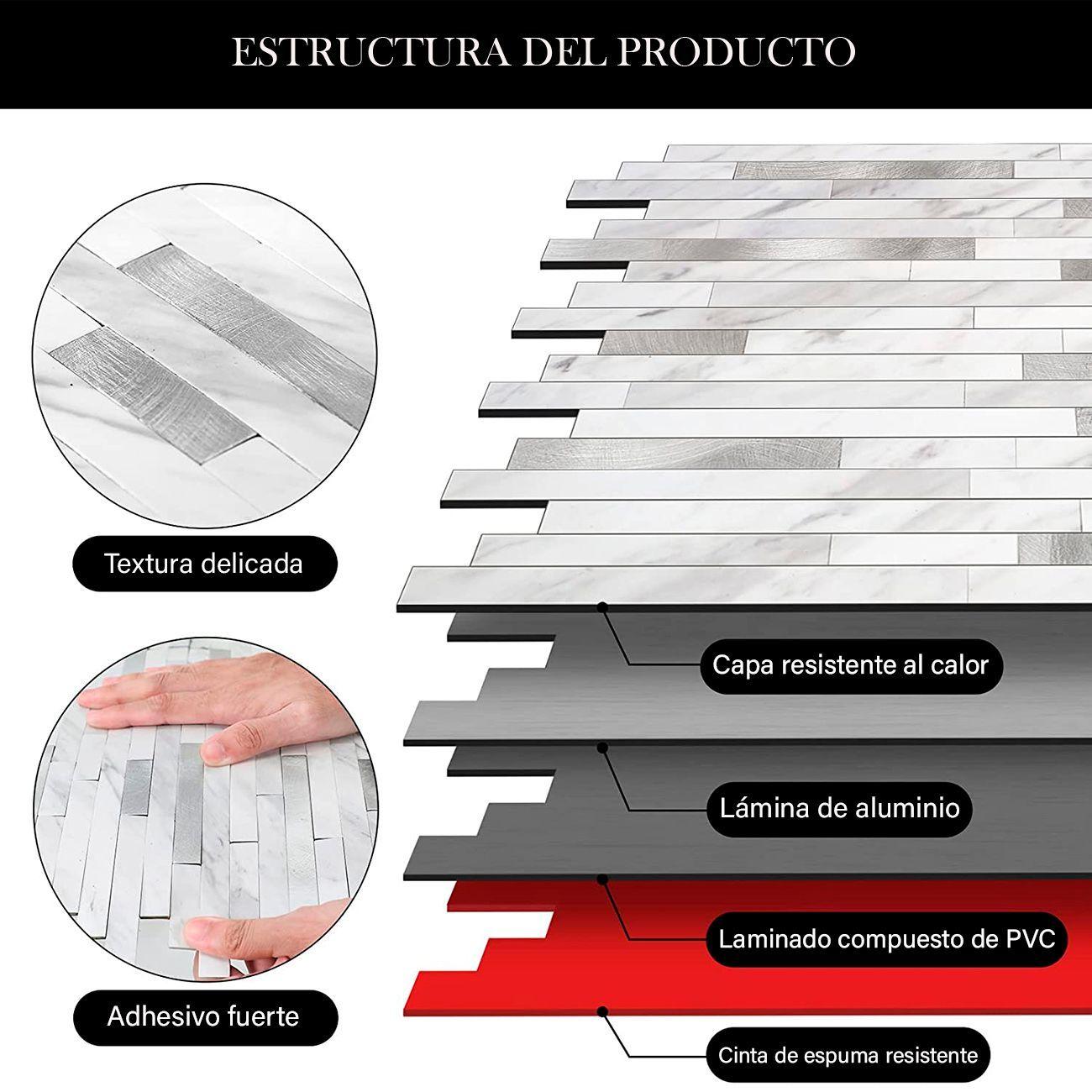 Mosaico Salpicadero Autoadhesivo PVC Aluminio M rmol Plata 30 6x29 7cm-2