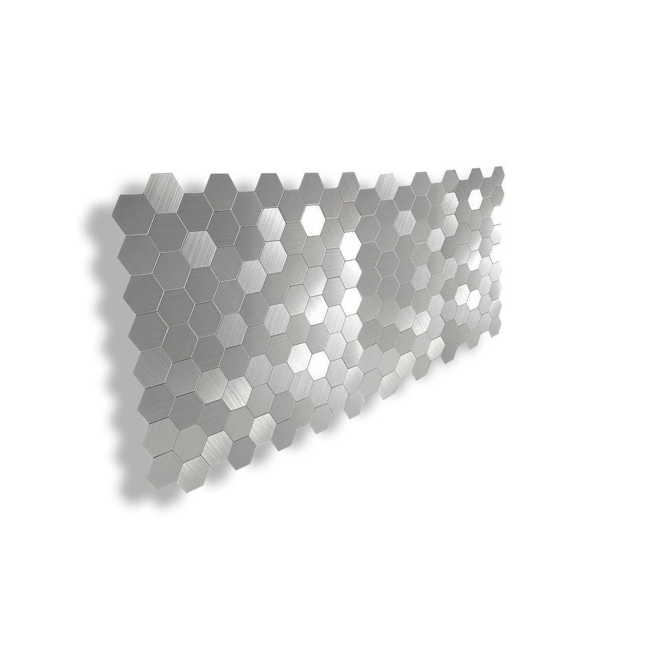 Caja Mosaicos Salpicadero Autoadhesivo Aluminio Hexágono Plata 29x28 5cm-4