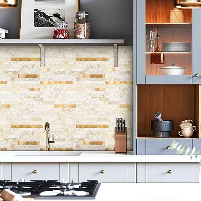 Mosaico de PVC-Aluminio Autoadhesivo Marmol Beige caja de 0.68 m²-4