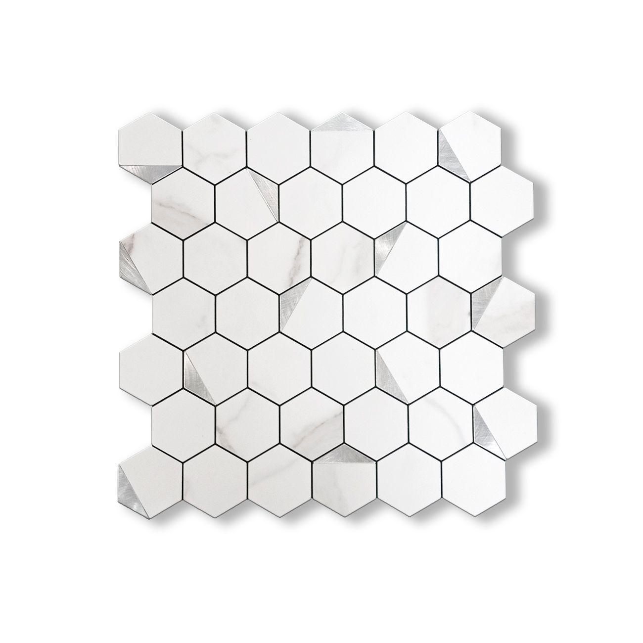 Mosaico Salpicadero Autoadhesivo PVC Aluminio Panal M rmol Plata 312x32cm-1