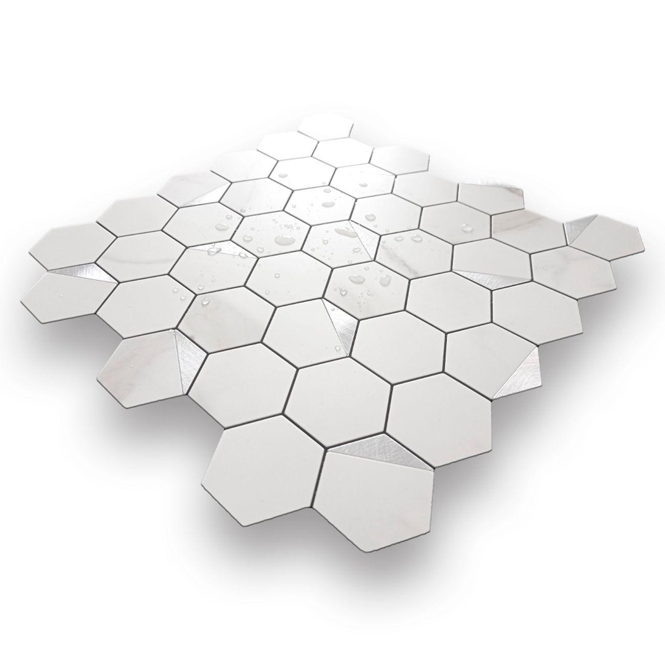 Mosaico Salpicadero Autoadhesivo PVC Aluminio Panal M rmol Plata 312x32cm-2
