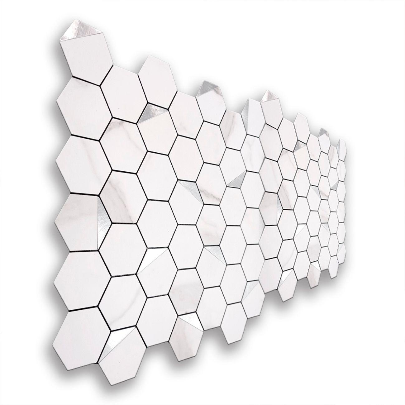 Mosaico Salpicadero Autoadhesivo PVC Aluminio Panal M rmol Plata 312x32cm-3