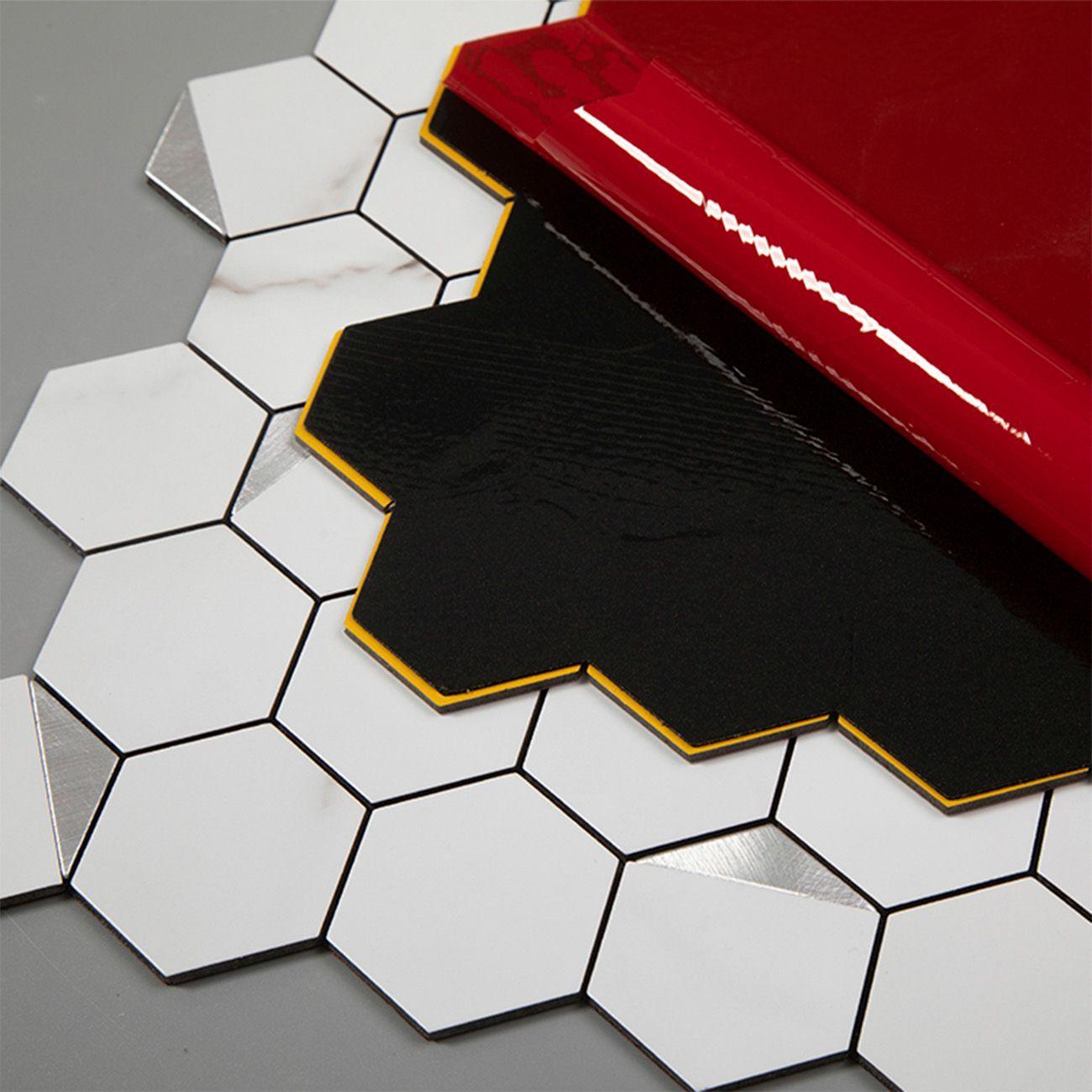 Mosaico Salpicadero Autoadhesivo PVC Aluminio Panal M rmol Plata 312x32cm-4