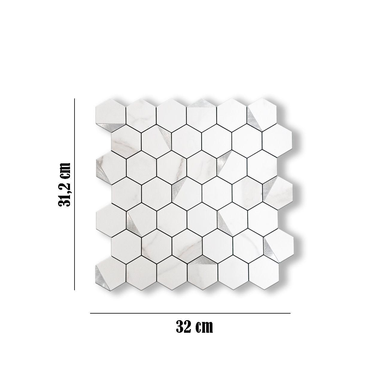 Mosaico Salpicadero Autoadhesivo PVC Aluminio Panal M rmol Plata 312x32cm-5