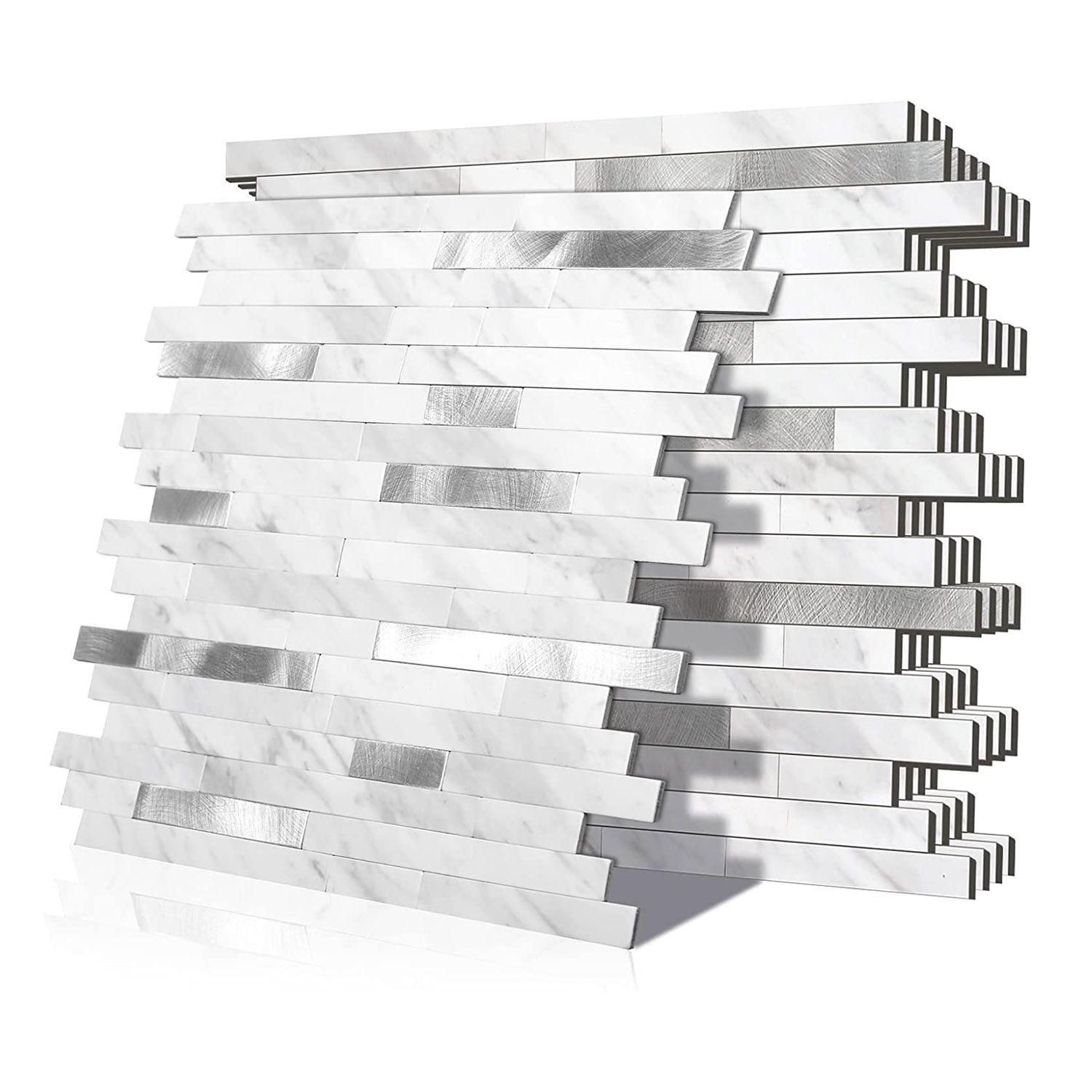 Mosaico de PVC-Aluminio Autoadhesivo Mármol-Plata Caja de 0.68 m²-2