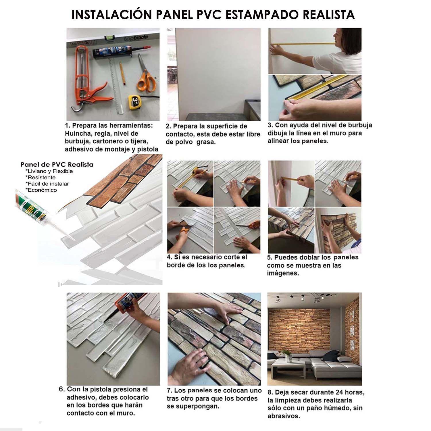 Wall Panel PVC Relieve 96.4 x 49 cm CANTERA PLANA 4.5m² (10 Paneles)-5