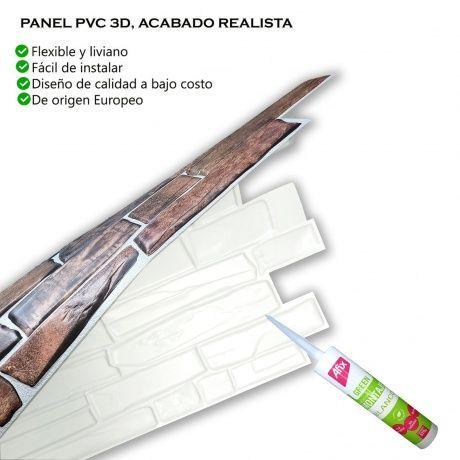 Panel PVC 3D, Realista. PIZARRA MARRÓN (97 x 49 cm)-3