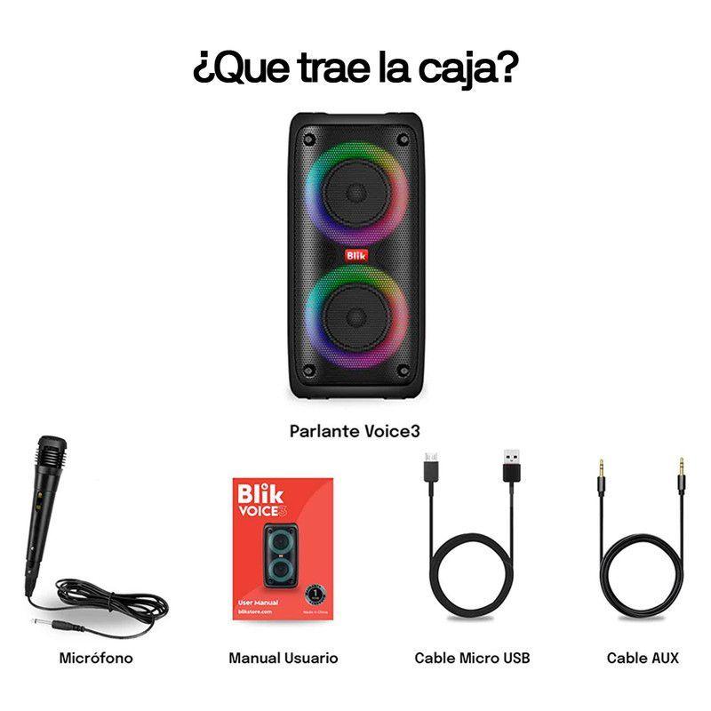 Parlante Karaoke Blik Voice3 BT 5.3 Radio TF/SD TWS RGB 7h-6