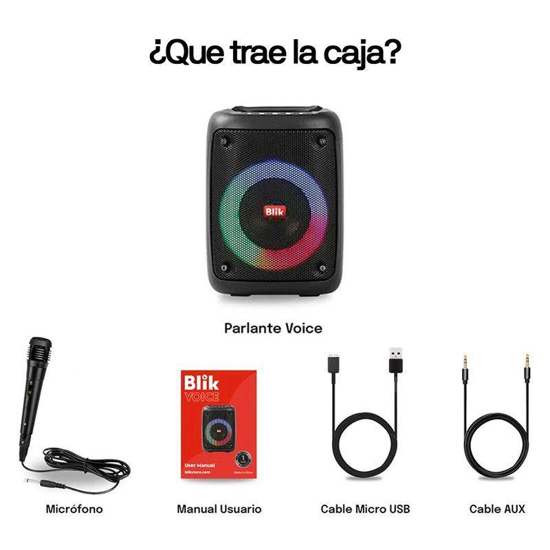 Parlante Karaoke Blik Voice BT 5.3 Radio TF/SD TWS RGB 4h-6