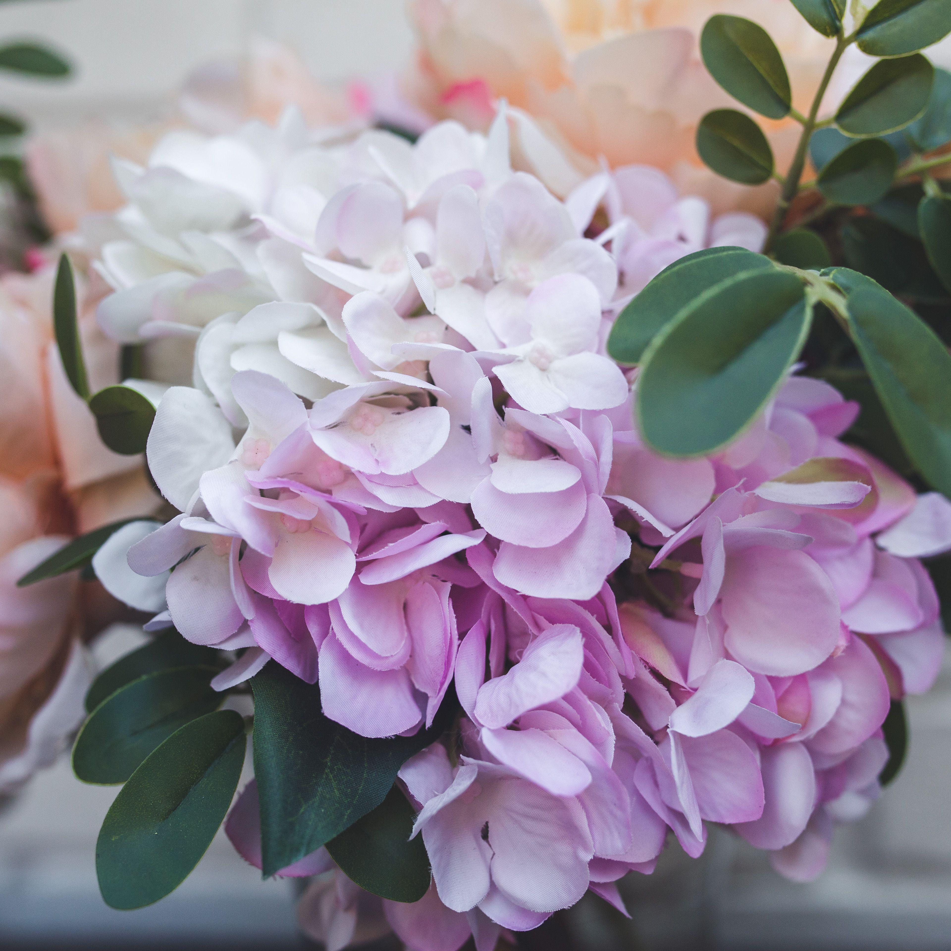 Hortensia Blanco con Rosado Flor Artificial by Le Bouquet 66 cm-5
