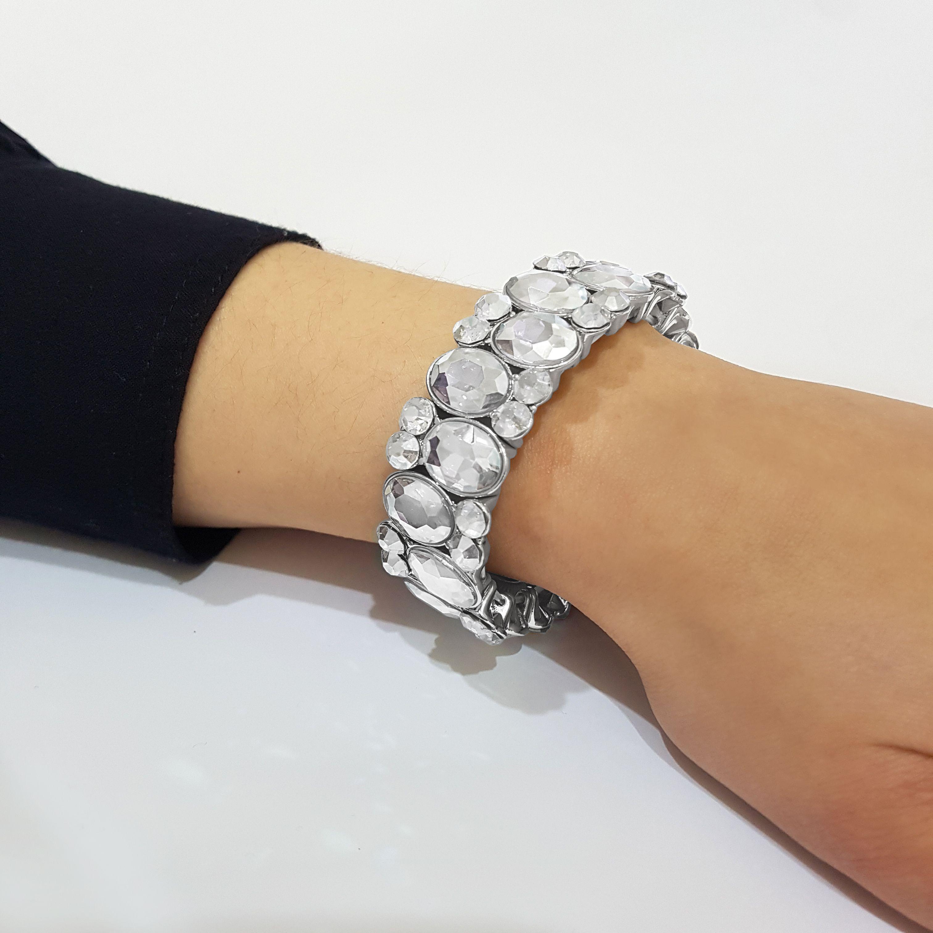 Pulsera Elasticada Con Cristales Mujer-3