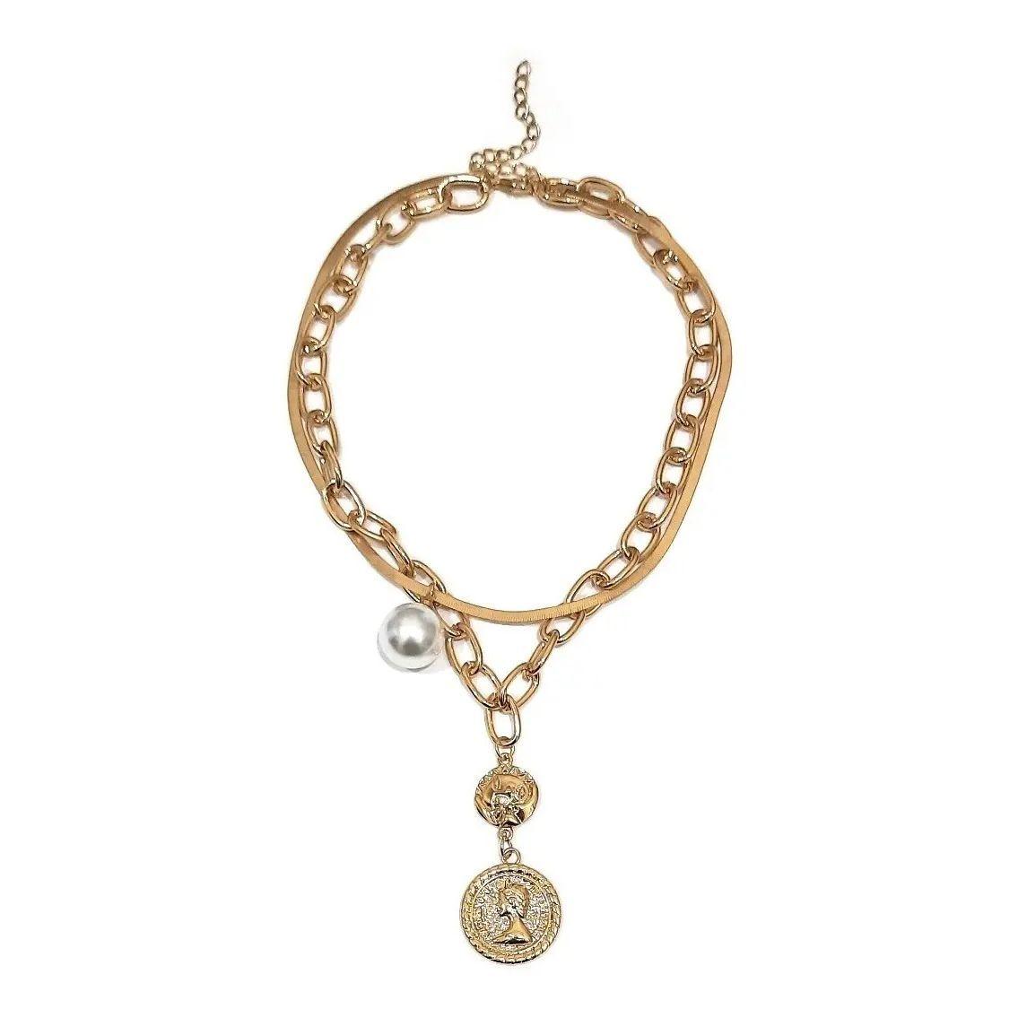 Collar Eslabones Perla Monedas-1