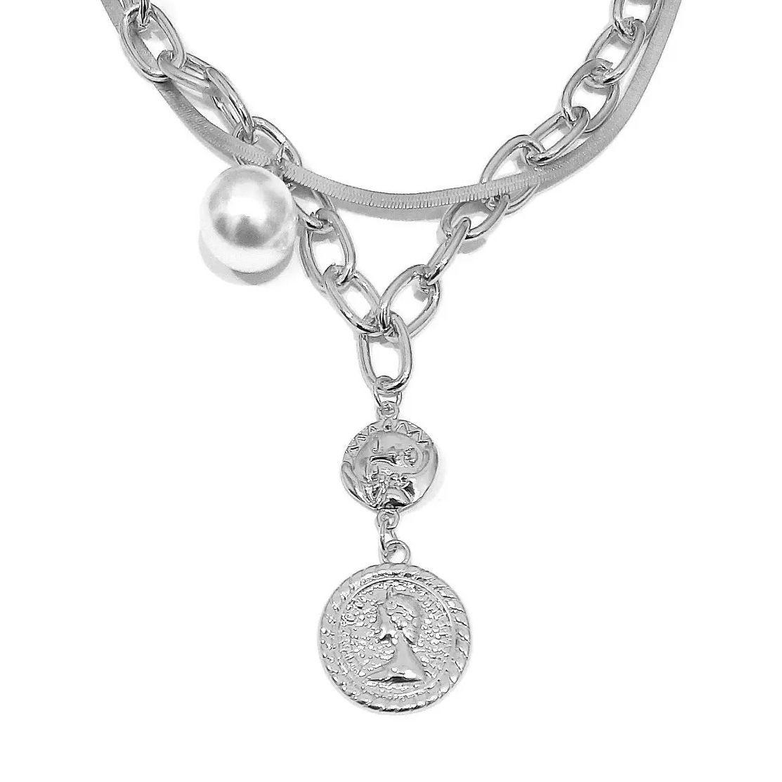 Collar Eslabones Perla Monedas-0