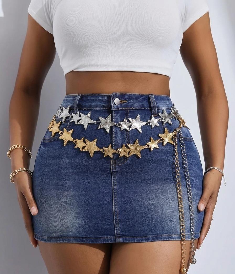 Cinturón De Fantasia Metálico Para Mujer Estrella Brillante-4