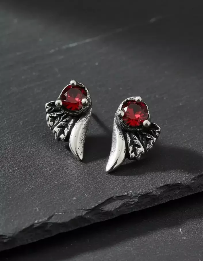 Aros Modernos Para Hombre Cristal Color Rojo-3