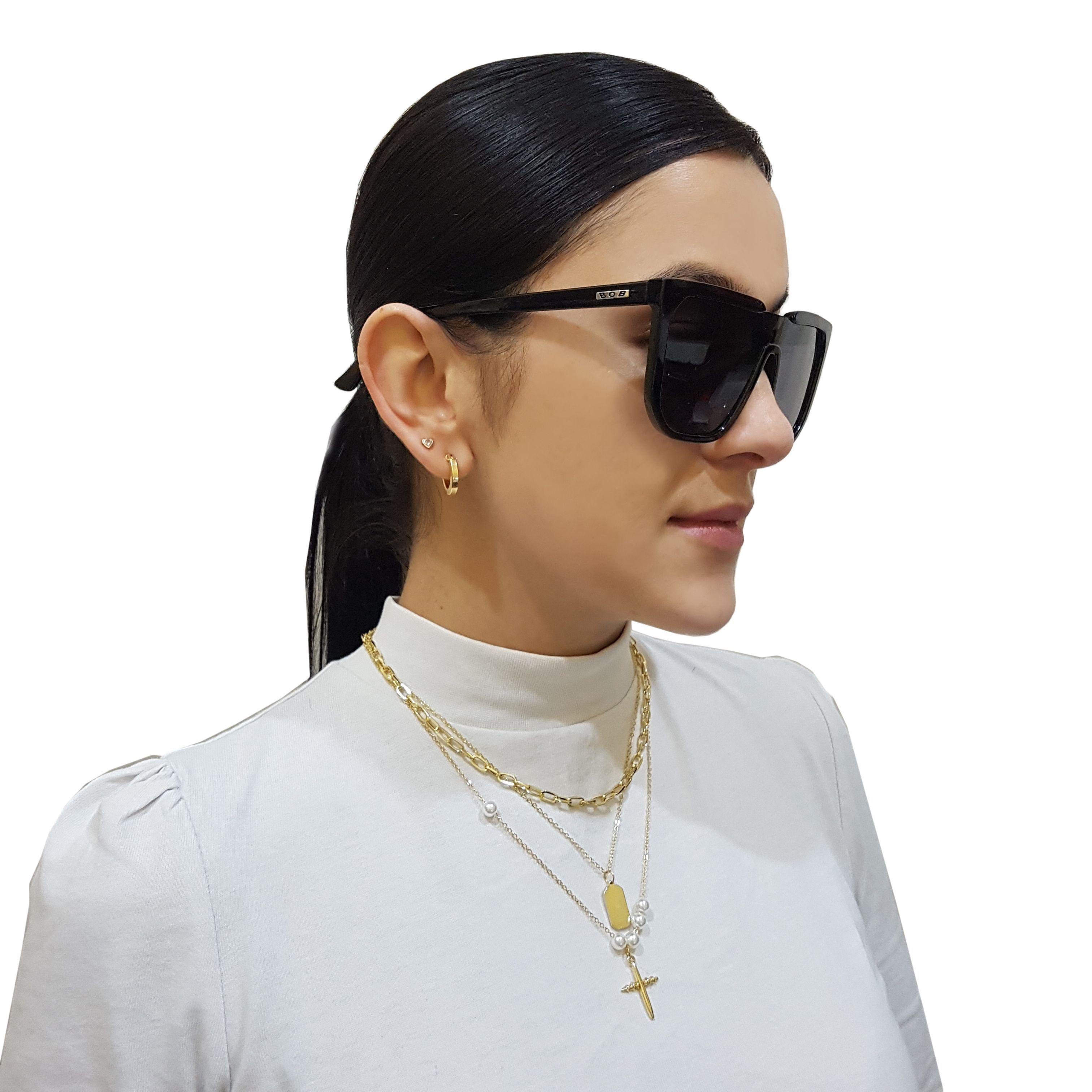 Collar Cadena Triple Eslabones Cruz Y Perlas-3