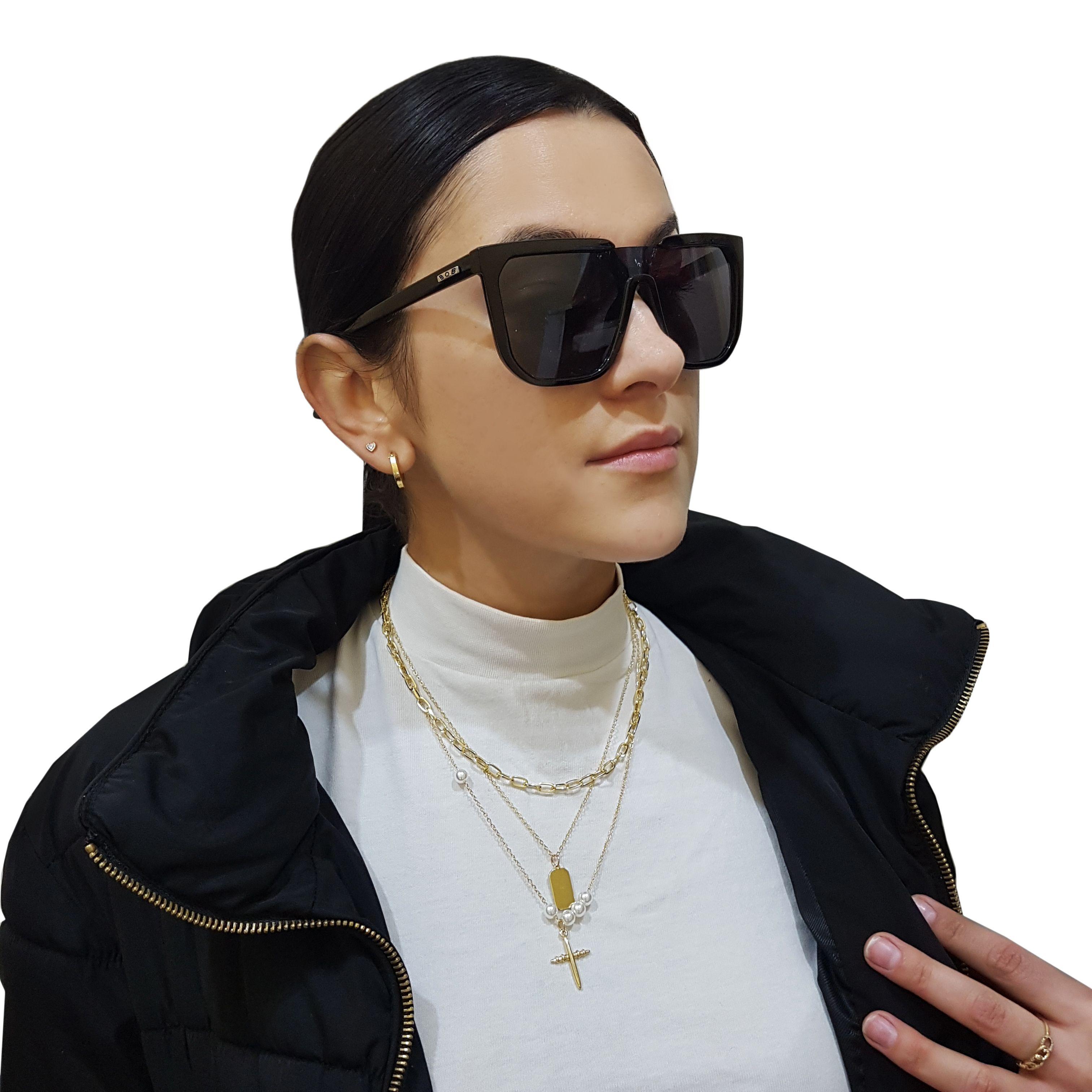 Collar Cadena Triple Eslabones Cruz Y Perlas-6