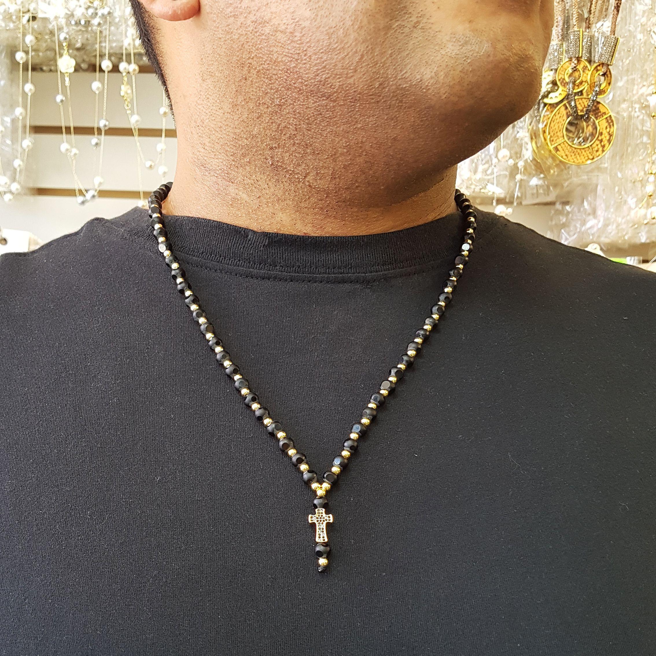 Collar De Hombre Cruz Piedra-3