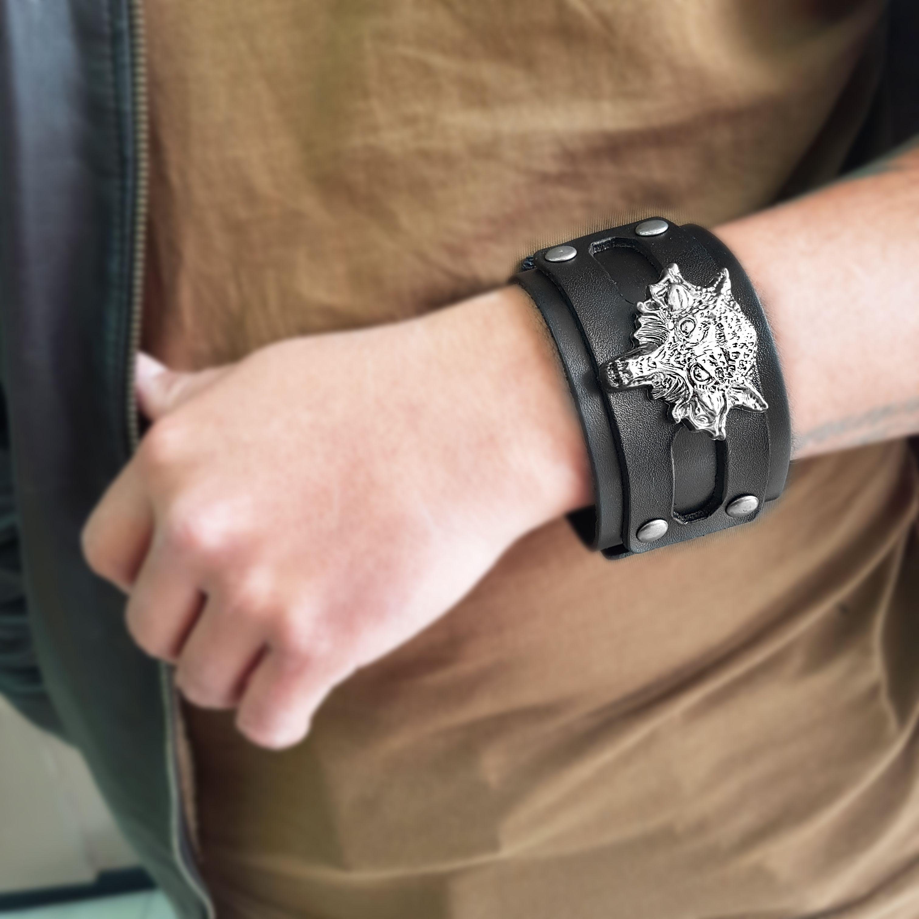 Brazalete Cuero Hombre Lobo-4