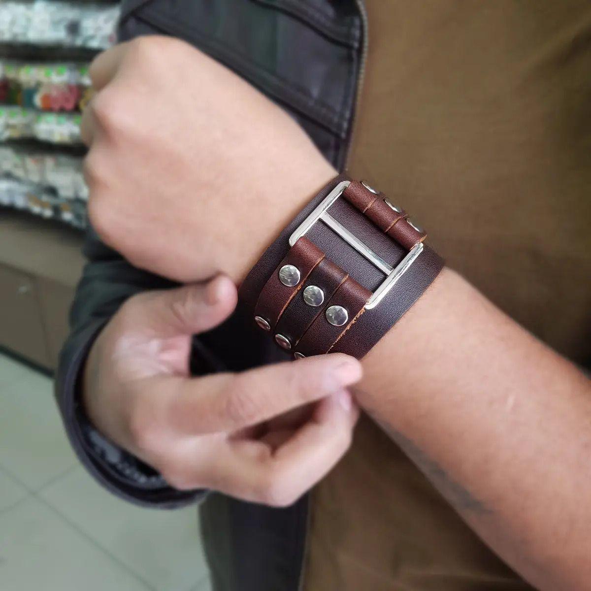 Brazalete Cuero Hombre Hebilla-3