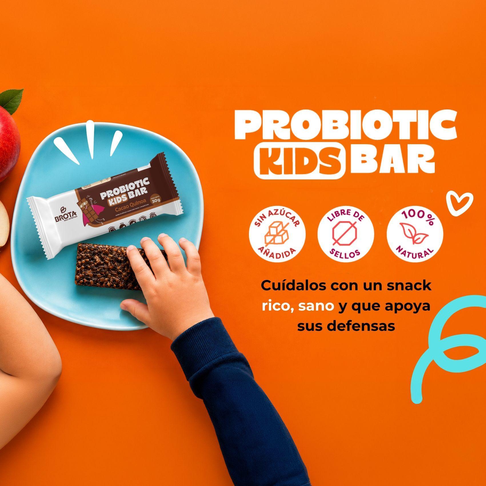 Caja de 5 barritas colacion para ninos con probioticos sabor Cacao Brota-3
