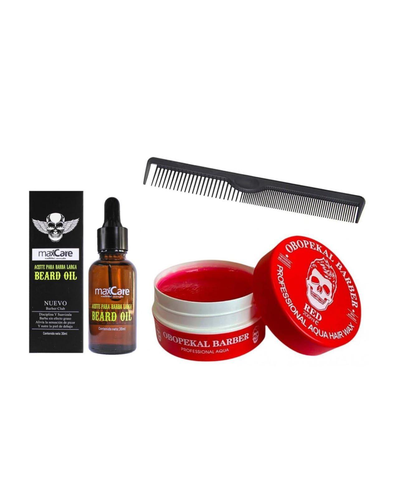 Pack Regalo Hombre Aceite Barba Vitamina E + Cera de Cabello Obopekal Red + Peine Maxcare Carbón-0
