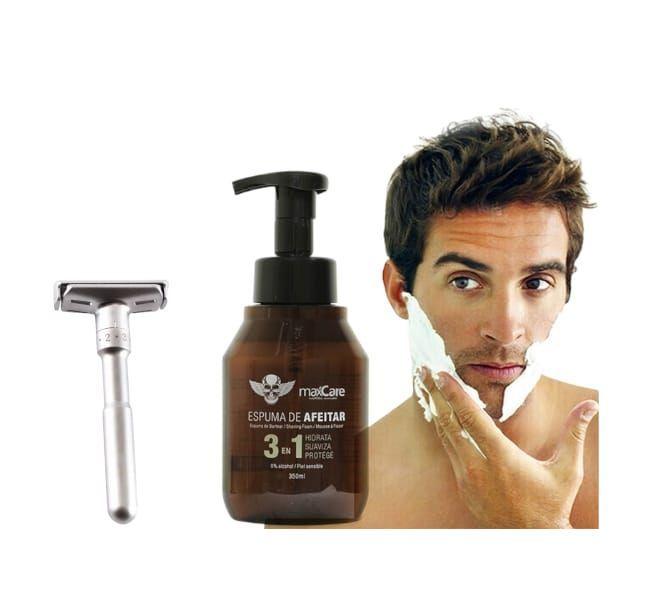 Kit Regalo Afeitado, Maquina de Afeitar Clasica de Acero Inoxidable + Espuma de Afeitar +10 Hojas-1