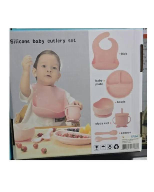Kit De Alimentaci n For Beb s De Silicona Platos Baberos Coral Claro-1