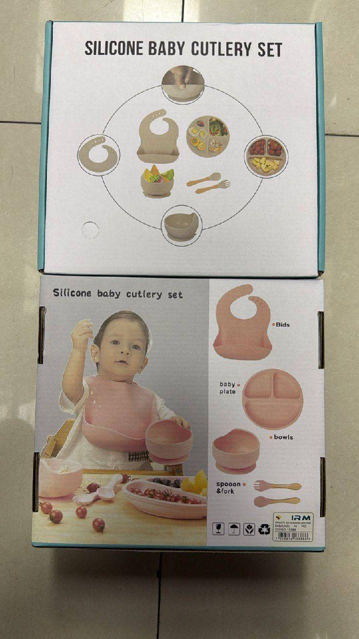 Kit De Alimentaci n For Beb s De Silicona Platos Baberos Coral Claro-2