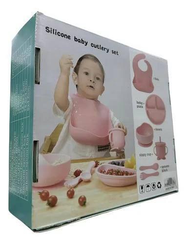 Kit De Alimentaci n For Beb s De Silicona Platos Baberos Coral Claro-3