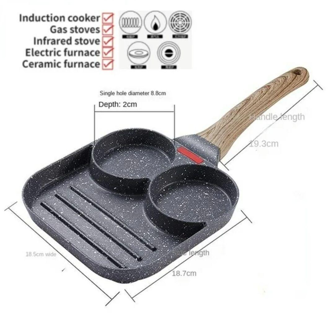 Sarten Mini 3 Compartimientos Divisiones Huevos PancakeS-1