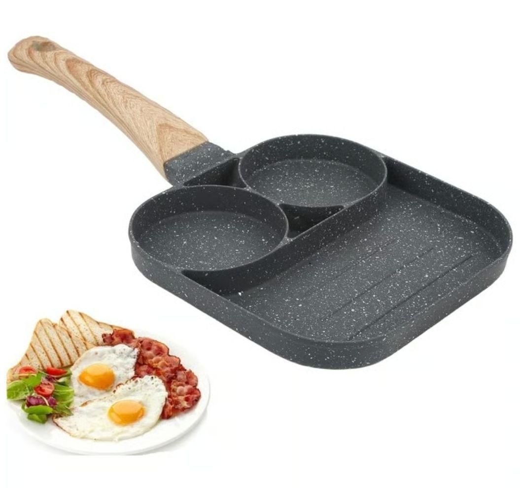 Sarten Mini 3 Compartimientos Divisiones Huevos PancakeS-3