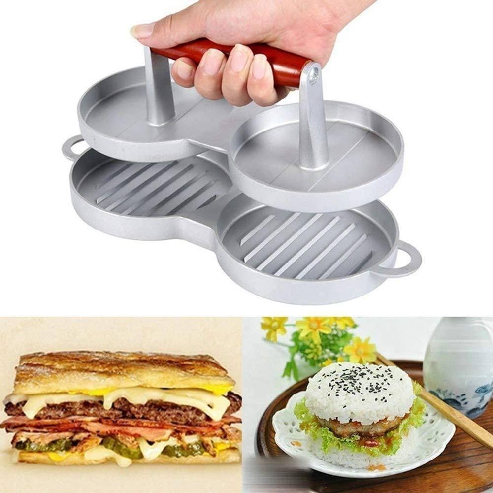 Molde De Hamburguesa Plateado De Doble Forma-3