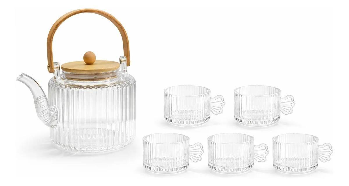 Set De Tetera De Vidrio Con Tazas Asa Y Tapa De Bamb Vidrio-0