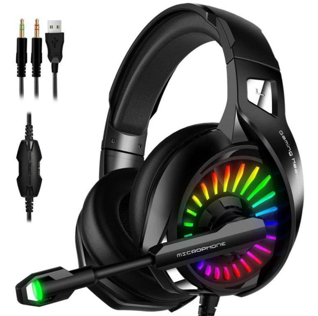 Audifono Para Gamer Con Microfo Con 2 Plug 3,5mm Con Luz Rgb-0