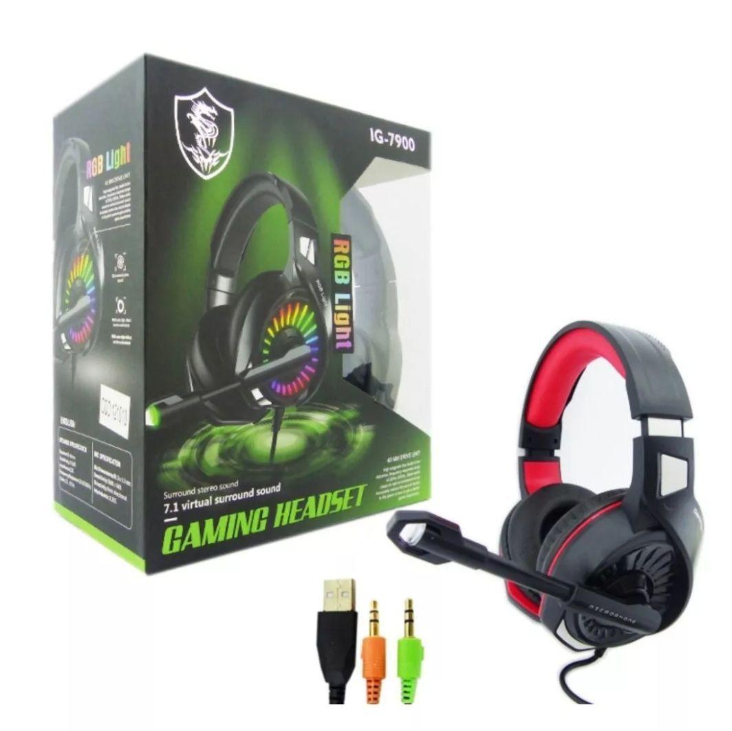Audifono Para Gamer Con Microfo Con 2 Plug 3,5mm Con Luz Rgb-5