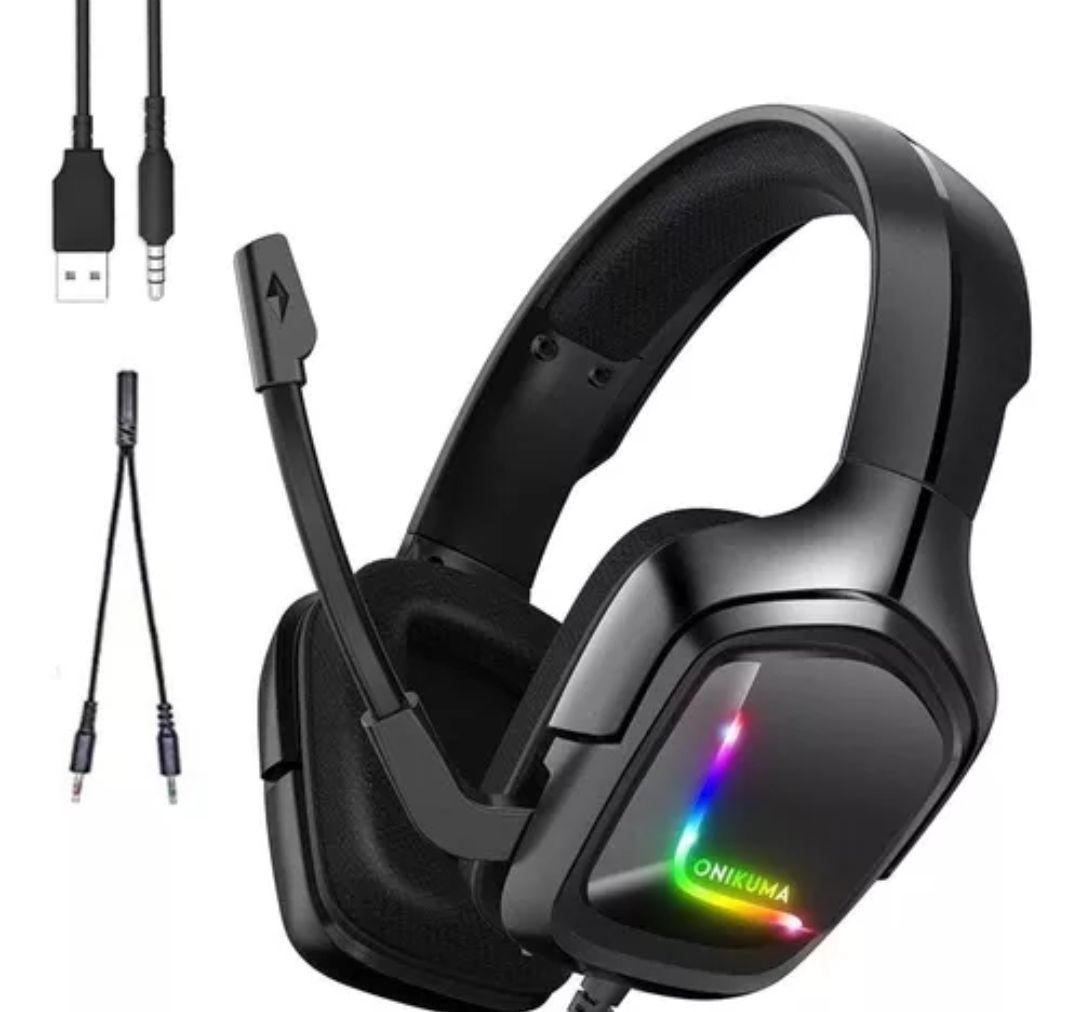 Audífonos gamer Onikuma K20 Color Negro con luz rgb LED-2