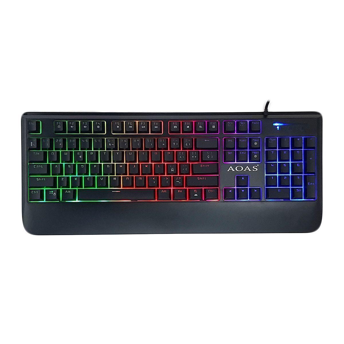 Teclado Mecanico Gamer Rgb Multicolor Aoas M-700 en Español Tecla Ñ-0
