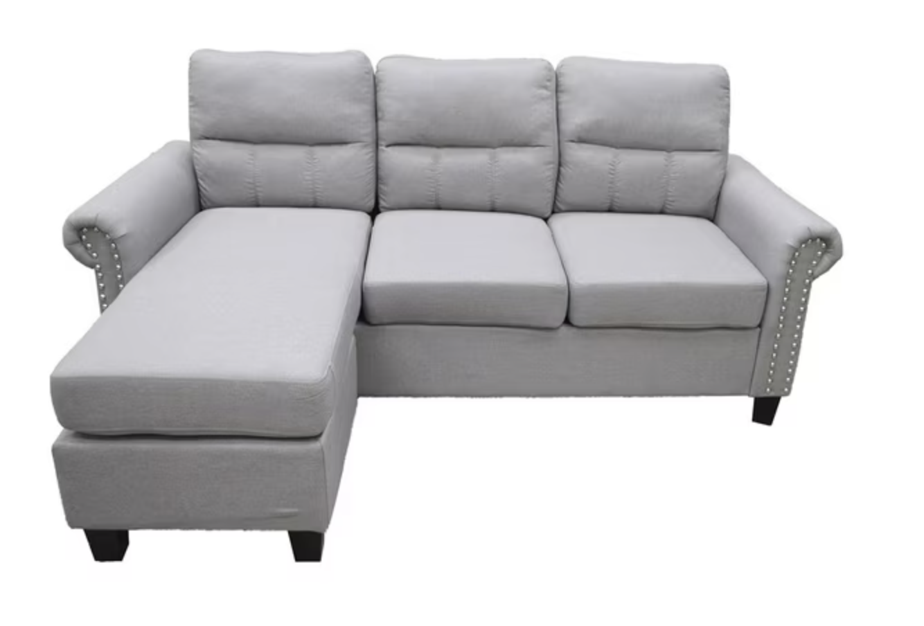 Seccional ODH Reversible Tachas Tela Gris-0