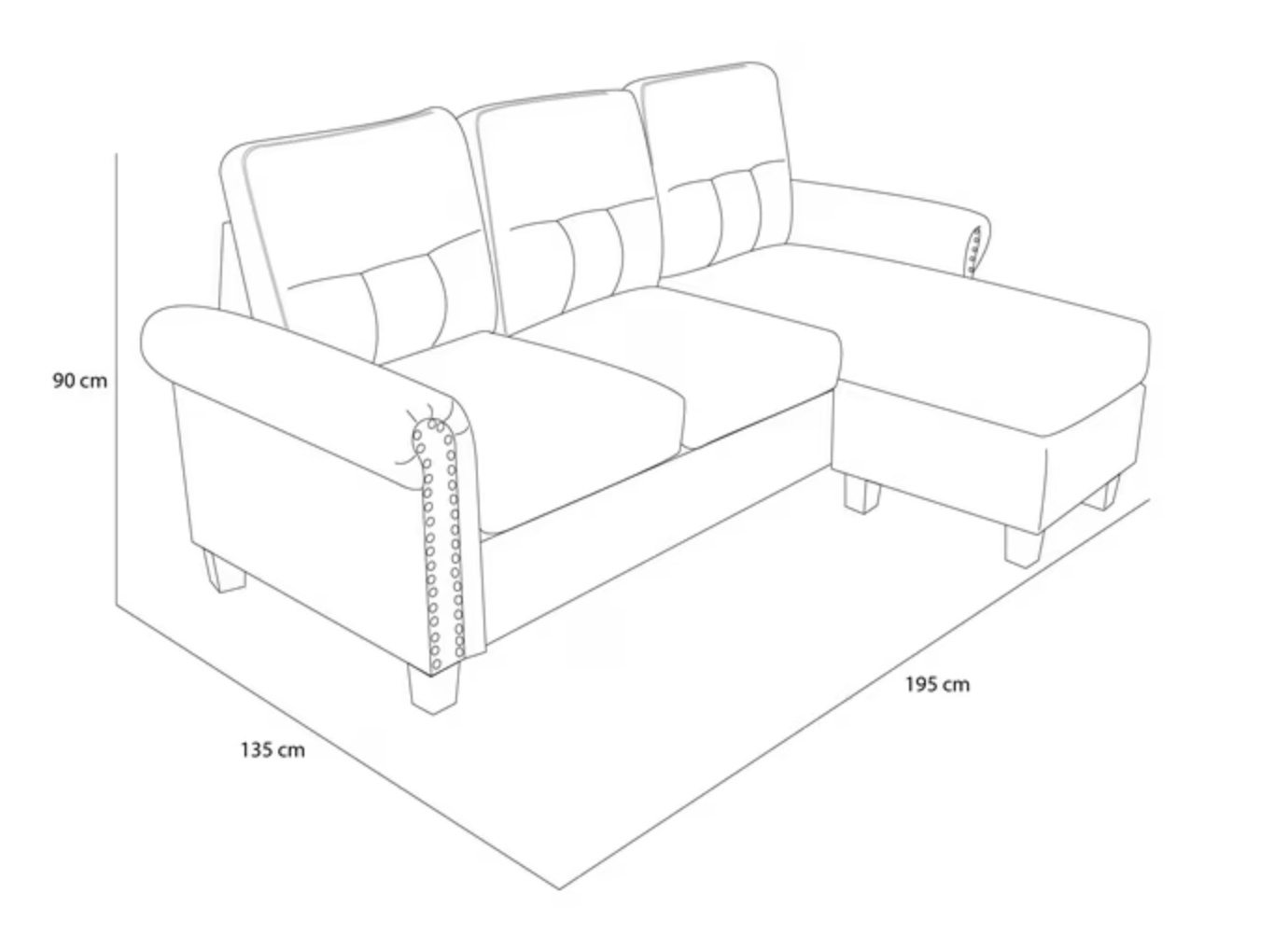 Seccional ODH Reversible Tachas Tela Gris-1