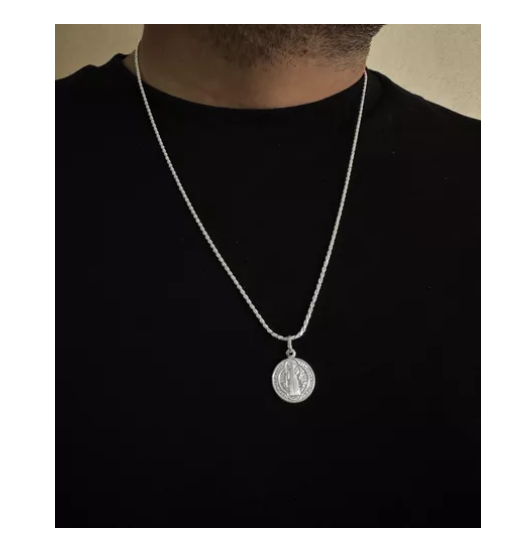 Colgante San Benito Plata Italiana 925 Con Cadena-2